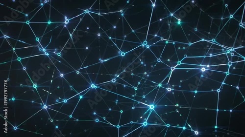 Futuristic network connections with glowing blue lines and dots form a digital grid technology background