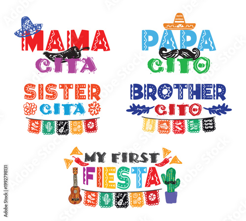 Cinco De Mayo Family Fiesta Squad Matching Celebration Typography Design Set