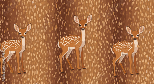 A charming illustration of a fawn standing in a woodland setting. Evokes a sense of peace and innocence, perfect for children's content or nature-them