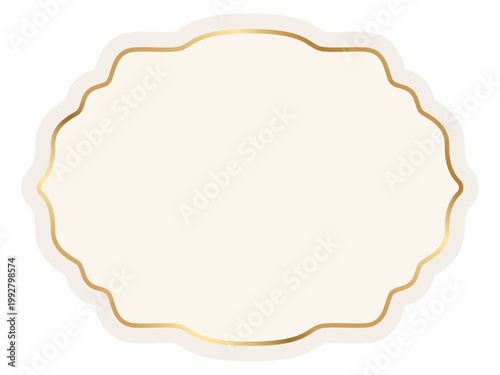 Elegant label with golden border. Ornate classic frame for luxury packaging, romantic wedding invitations, vintage boutique logos. Vector design template with blank space