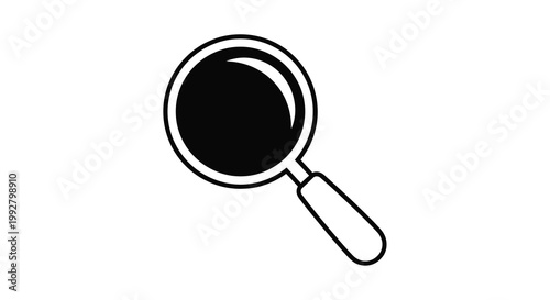 A minimalist black and white illustration depicts a magnifying glass a common tool for detailed observation high quality