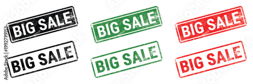 big sale rubber stamp set with grunge texture black green red rectangular promotional label