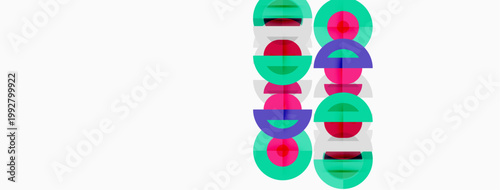 Abstract geometric shapes, vibrant colors, overlapping circles create modern design. Minimalist composition, clean lines, visual harmony.