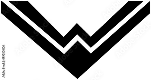 Sharp arrowhead and chevron abstract geometric shape with clean lines and a modern minimalist design symbolizing direction progress and focus rendered in solid black on a white