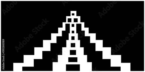 Monochromatic abstract stepped pyramid and ziggurat geometric shapes creating a sense of ascending structure and ancient architectural forms with clean lines and a minimalist
