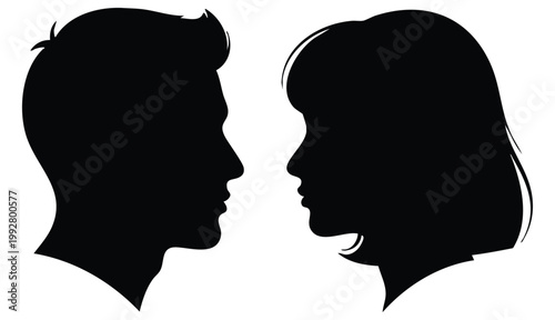 Set man and woman head icon silhouette. Male and female avatar profile sign, face silhouette logo – stock vector
