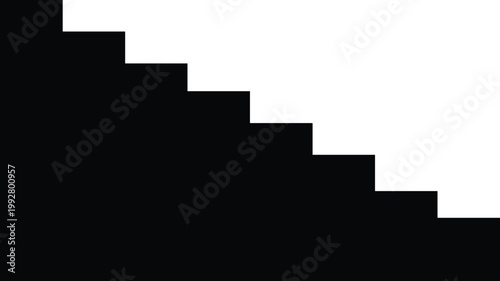 Minimal staircase silhouette, geometric step pattern, abstract architectural design, black stair steps descending, modern progression concept illustration