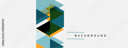 Abstract geometric shapes overlap, creating modern design. Blue, green hues dominate white background. Minimalist aesthetic present.