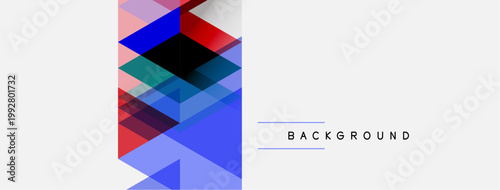 Abstract geometric shapes overlap, creating vibrant color blocks. Minimalist design with white space, modern aesthetic.