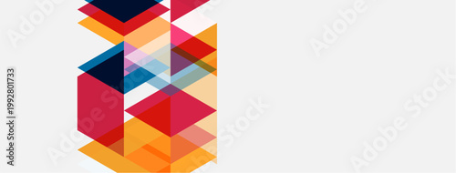 Abstract geometric shapes overlap, creating colorful patterns. Warm tones dominate composition, with cool accents. Minimalist design, modern aesthetic.