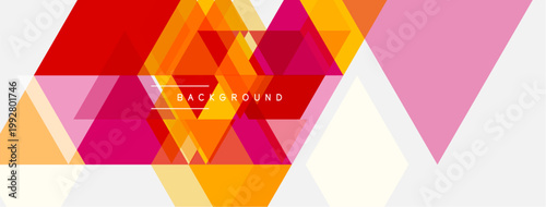 Abstract geometric design. Overlapping triangles create vibrant color gradients. Text reads background within composition. Modern aesthetic.