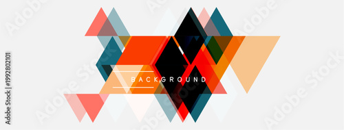 Abstract geometric shapes overlap, creating dynamic composition. Orange, teal, gray tones dominate design. Minimalist style, modern aesthetic.