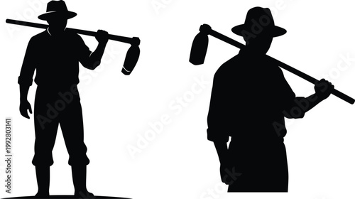 Farmer silhouette with hoe - agricultural worker food production manual labor rural life