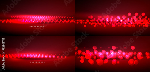 Red abstract backgrounds, vibrant bokeh effects. Circles create dynamic light patterns, dark backdrop enhances luminosity.