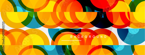 Abstract circles overlap, creating vibrant colorful pattern. Modern design element for backgrounds, banners, presentations.