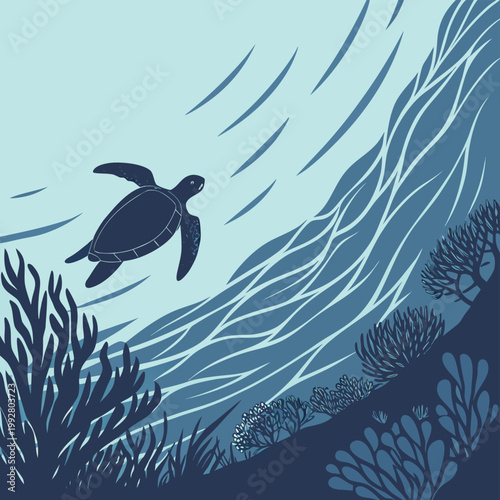 Abstract Blue Glass Texture with Ripple Waves and Luminous Fractal Light Depth