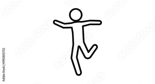 A simple black and white line drawing depicts a person joyfully jumping with arms outstretched high quality professional