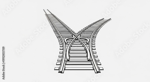 Railroad tracks diverging into two separate paths.