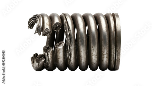 Close up of a damaged and compressed metal spring.