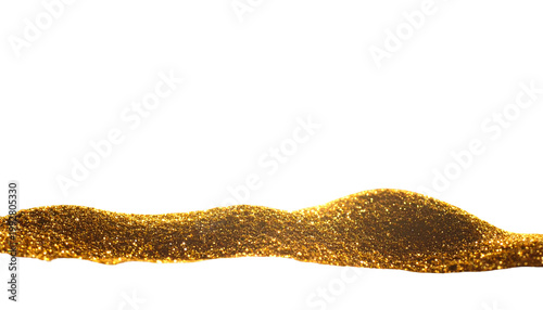 A radiant, abstract landscape featuring a gold-toned, undulating form against a stark black backdrop. It's granular and textured