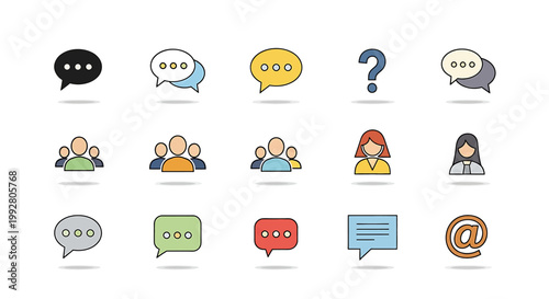 Colorful chat and people icons set.