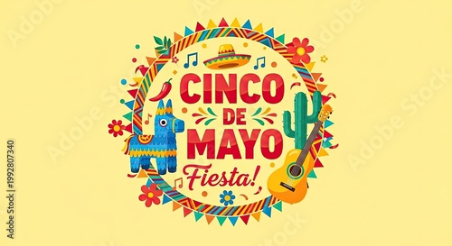 Festive cinco de mayo illustration with vibrant decorations and traditional symbols