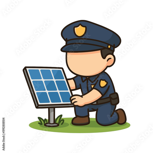 Police officer holding solar panel flat vector