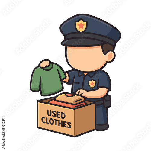 Police officer holding clothes for donation box