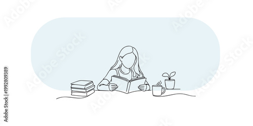 single line abstract woman studying seriously.continuous line drawing of focused learning moment.education concept.minimal modern style.one line vector illustration.
