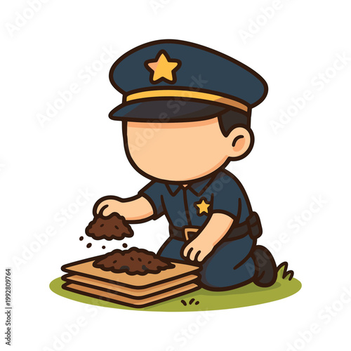 Police officer character digging soil cartoon