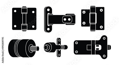 Variety of black door and cabinet lock hardware illustrations