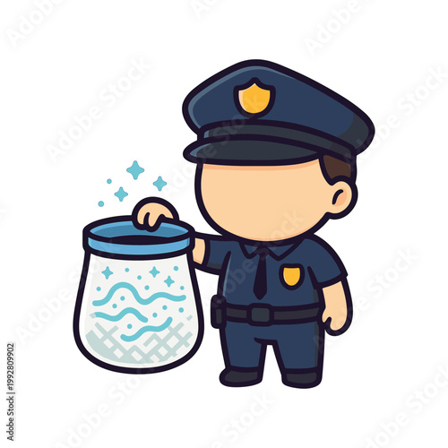 Cartoon Policeman Holding Sparkling Jar