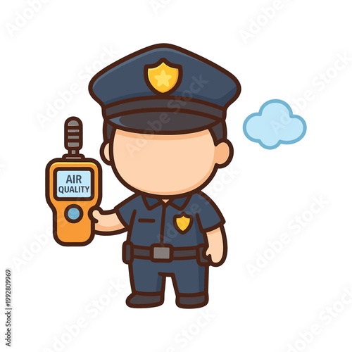 Police officer holding air quality monitor flat vector