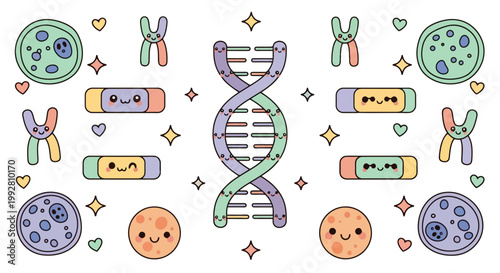 DNA Double Helix Centered In Scientific Illustration Of Genetics.