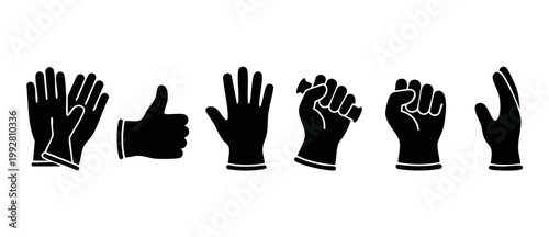 Photos Protective Rubber Gloves Hand Gestures Set, Industrial Safety Equipment Icons, B