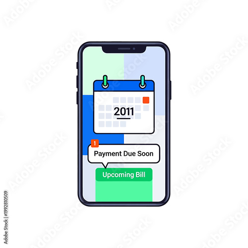 Smartphone with payment due notification screen.