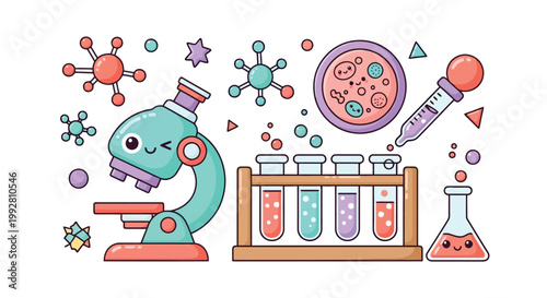Illustration of Laboratory Equipment and Scientific Instruments.