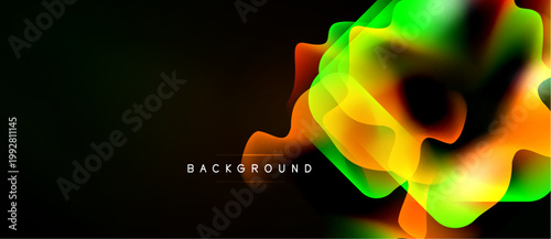 Abstract fluid shapes, vibrant colors blend. Dynamic composition over dark background. Modern design element for projects.