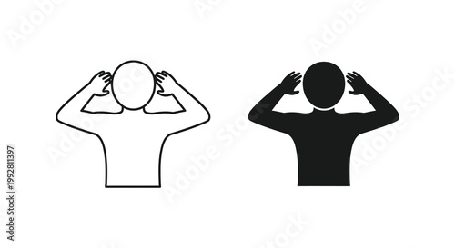 A stark black and white illustration depicts a figure covering their ears shown in both positive and negative forms