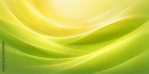 Smooth abstract green waves create a flowing silk texture with soft light curves and golden yellow motion in this elegant vector backdrop design