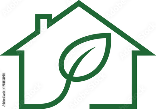 Green house icon with leaf eco friendly concept for sustainable living and real estate simple vector illust