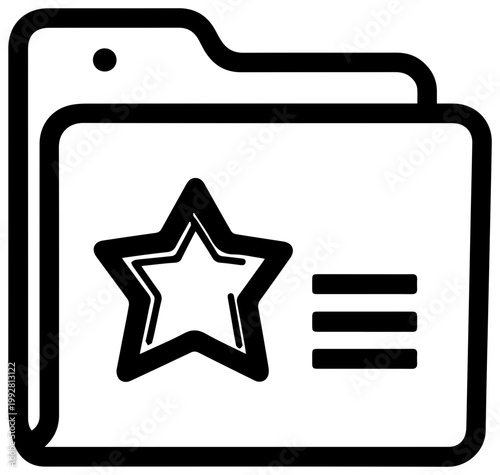 Clean minimalist vector icon depicting a portfolio folder with a prominent star symbol and document lines representing important data favorites or top achievements set