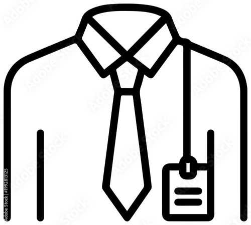 Minimalist vector icon representing professional attire a crisp collared shirt a neatly tied tie and an identification badge conveying corporate identity business casual style
