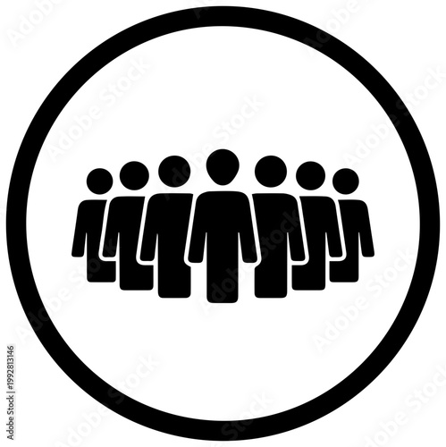 Diverse group of professional people icons arranged in a circle representing teamwork community and collaboration with a clean modern and minimalist design aesthetic suitable