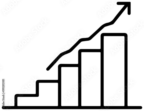 Simple black and white line art icon representing career progression growth chart upward trend and financial success symbolizing development and advancement with a clear ascending