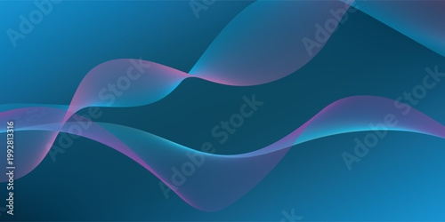 Abstract flowing lines with soft pink and teal gradient on deep blue background, futuristic wave pattern