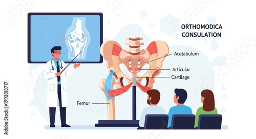 Doctor Explains Hip Joint Anatomy and Orthopedics Consultation with Patients