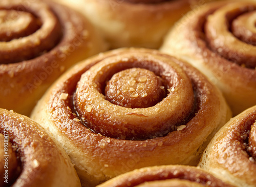  Cinnamon rolls with sugar, close-up, selective focus