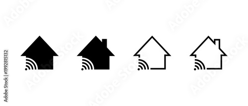 Smart home icon with wireless signal. House wifi connection symbol for modern technology concept