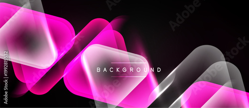 Abstract flowing shapes, vibrant pinks, whites over black background. Modern design, dynamic curves create visual interest.